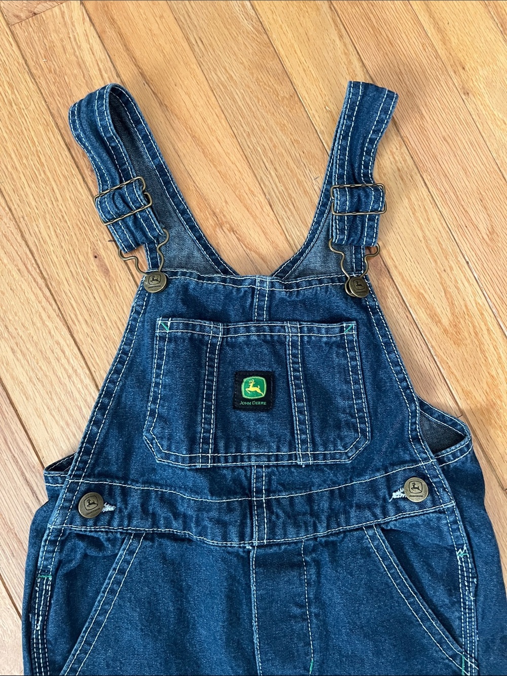 John Deere Blue Denim Kids Overalls with Green Logo Accent